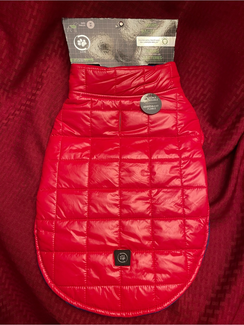 Red Quilted Dog Puffer Coat - Reversible Thermal Jacket